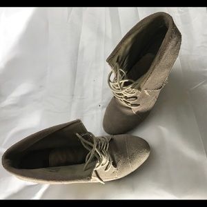 Lace up tan wedge booties